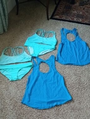 Sidefeel Strappy Bikini Top and Tankini Sets in Aqua & Blue 6-Pieces Sz. Large